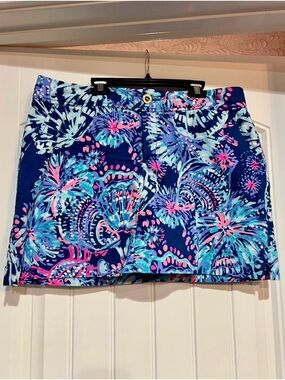 Lilly Pulitzer Blue Pink Print Skort Size 12 Resort Tropical Mini Skirt
